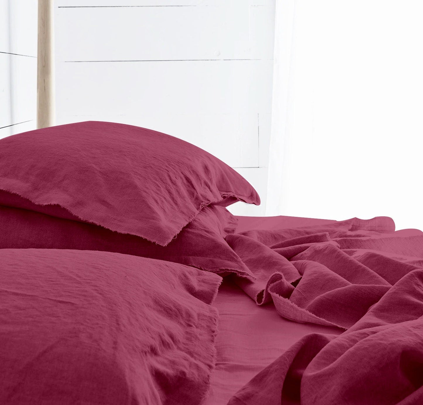 Raw Edged Berry - 100% Pure Linen | Linen Cotton Mix | 3 Piece Duvet Cover Set | 4 Piece Sheet Set | Handmade | Pre-washed | Soft-0