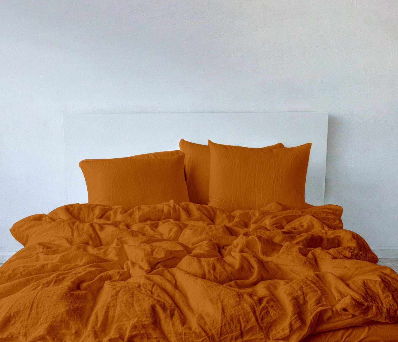 Raw Edged Mustard - 100% Pure Linen | Linen Cotton Mix | 3 Piece Duvet Cover Set | 4 Piece Sheet Set | Handmade | Pre-washed | Soft-3