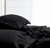 Handmade Raw Edged Pure Black - 100% Pure Linen | Linen Cotton Mix | 3 Piece Duvet Cover Set | 4 Piece Sheet Set