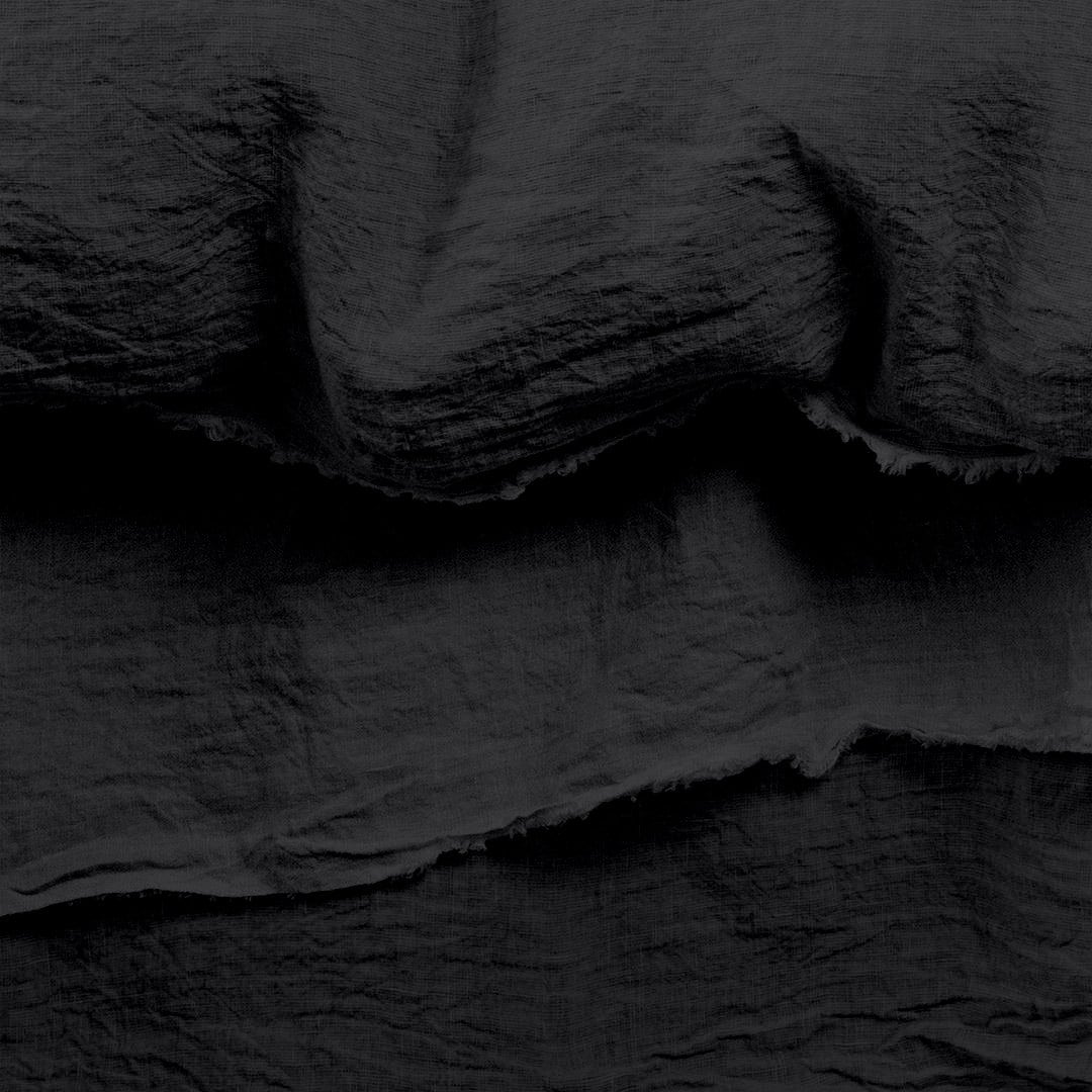 Raw Edged Pure Black - 100% Pure Linen | Linen Cotton Mix | 3 Piece Duvet Cover Set | 4 Piece Sheet Set | Handmade | Pre-washed | Soft-1