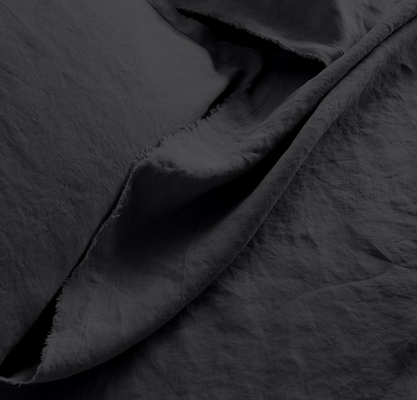 Raw Edged Pure Black - 100% Pure Linen | Linen Cotton Mix | 3 Piece Duvet Cover Set | 4 Piece Sheet Set | Handmade | Pre-washed | Soft-3