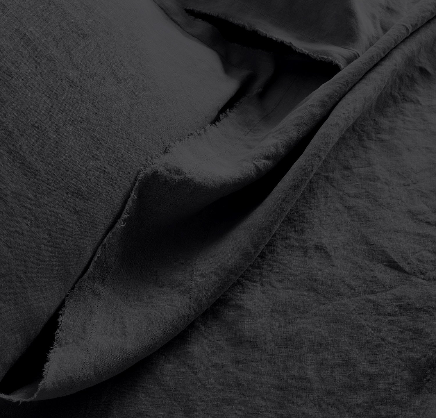 Raw Edged Pure Black - 100% Pure Linen | Linen Cotton Mix | 3 Piece Duvet Cover Set | 4 Piece Sheet Set | Handmade | Pre-washed | Soft-3