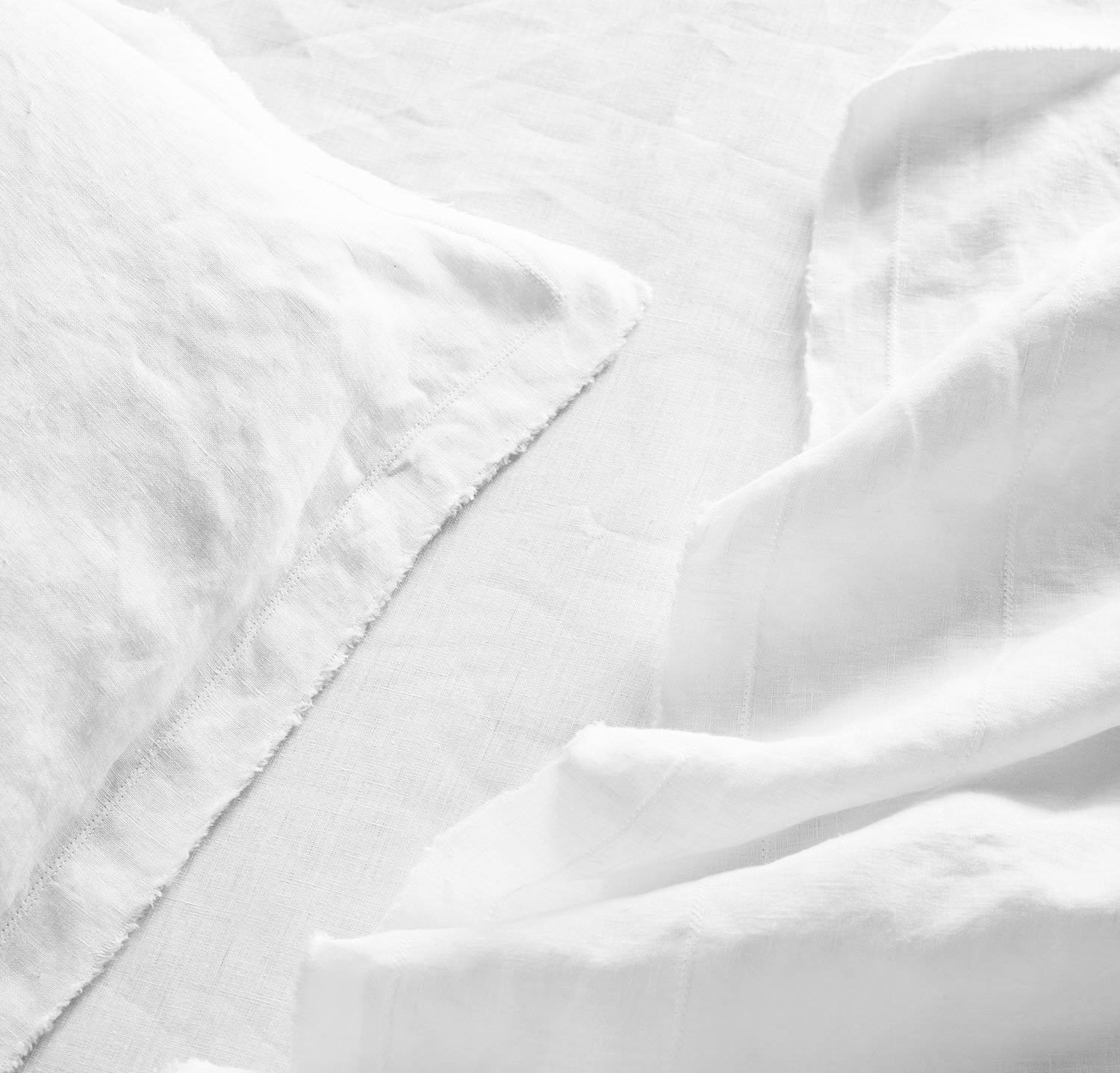 Raw Edged White - 100% Pure Linen | Linen Cotton Mix | 3 Piece Duvet Cover Set | 4 Piece Sheet Set | Handmade | Pre-washed | Soft-2
