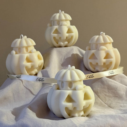 Cute Halloween Ghost With Pumpkin Candle-0