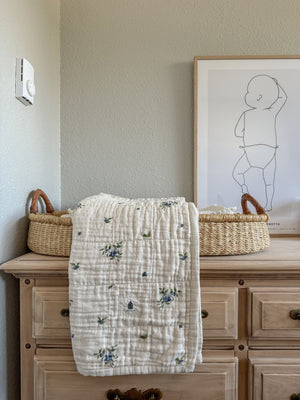 Organic Cotton Muslin Baby Blanket, 4 Layers, Crib Size (47 X 47) - Blueberry
