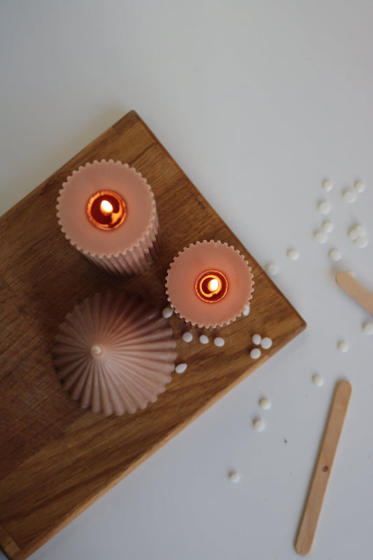 Handpoured Ribbed Pillar Candle - Set of 3