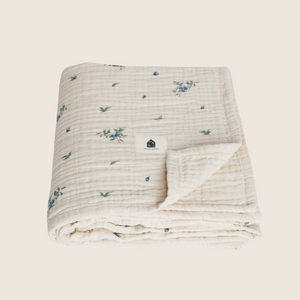 Organic Cotton Muslin Blanket, 4 Layers, Twin Size (60 X 74) - Blueberry