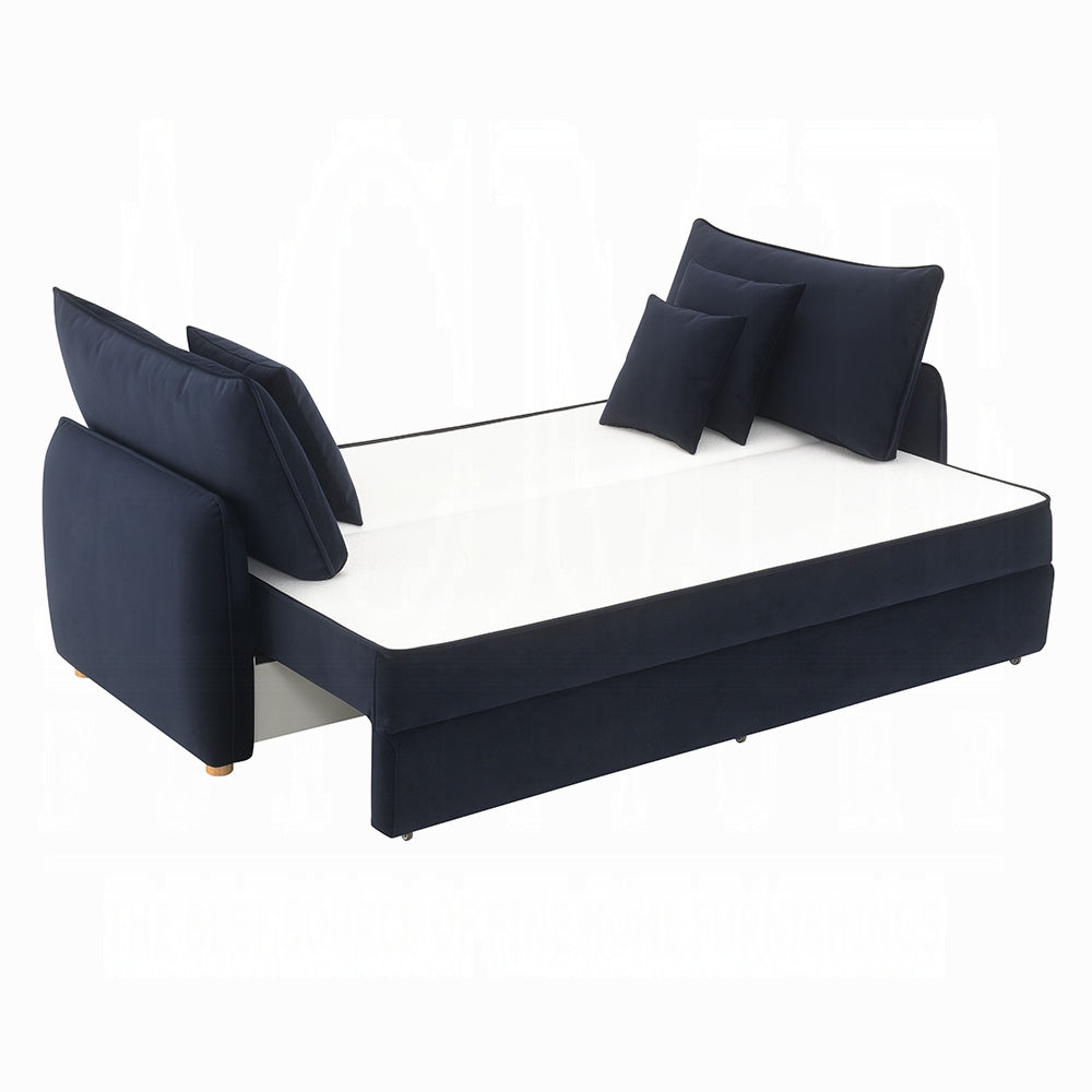 Bica Velvet Condo Size Sleeper Sofa w/Storage - Navy Blue