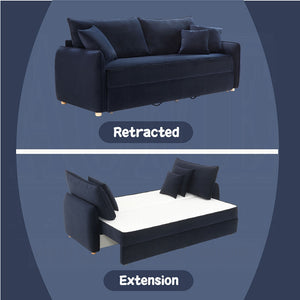 Bica Velvet Condo Size Sleeper Sofa w/Storage - Navy Blue